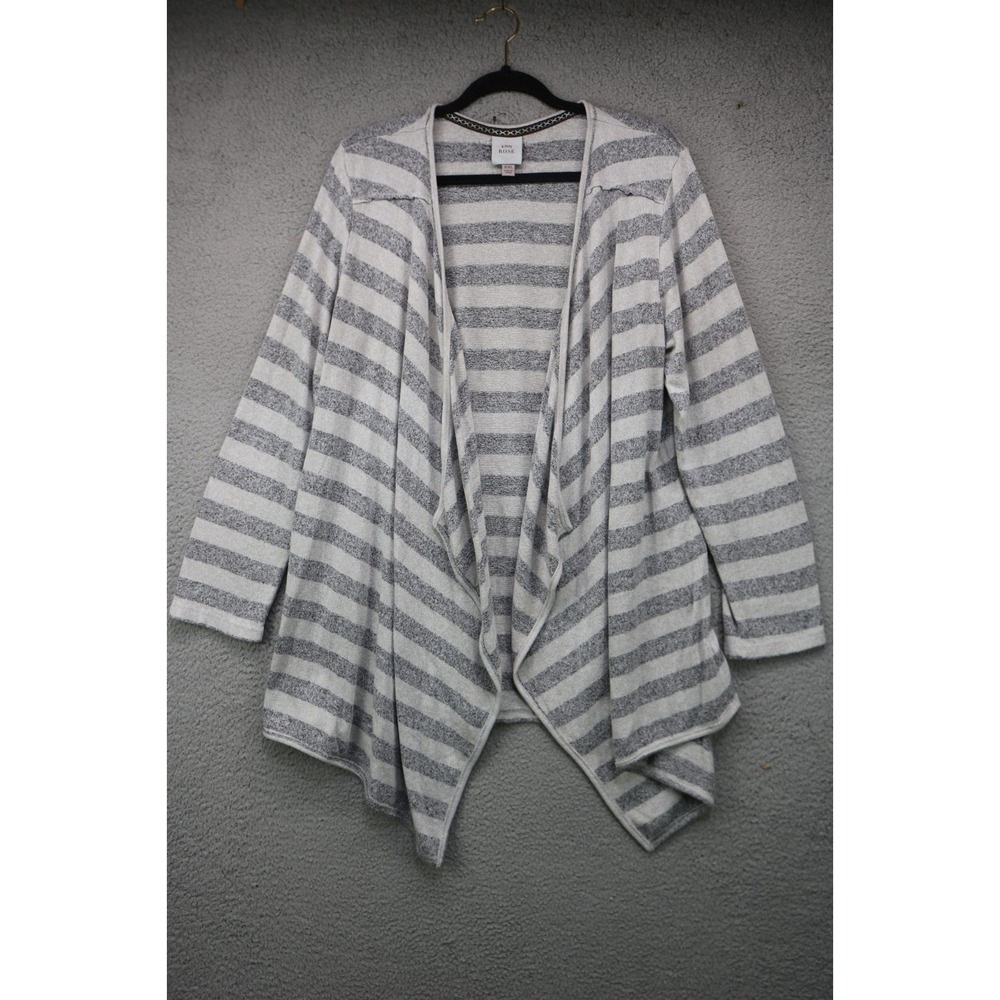 Knox Rose Gray-Striped-Open Front- Cardigan-Size XXL